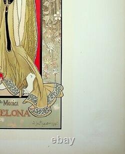 A De Riquet Art Nouveau Medieval Lady Original Lithography Signed, 1900