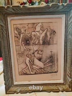 ABSTRACT Old Painting DRAWING PENCIL LITHOGRAPHY Signed DANIEL Identified
