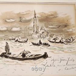 ANDRÉ HAMBOURG 1909-1999 Original Lithograph Venice in the Rain Dedication