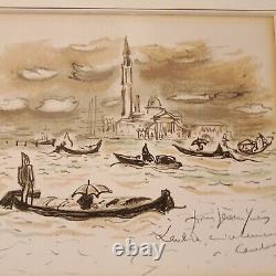 ANDRÉ HAMBOURG 1909-1999 Original Lithograph Venice in the Rain Dedication