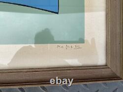 Alberto MAGNELLI Blue Abstraction on Green Background Color Etching Signed 41/100