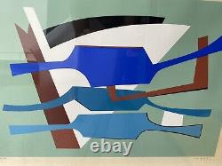 Alberto MAGNELLI Blue Abstraction on Green Background Color Etching Signed 41/100
