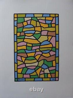 Alfred MANESSIER Stained Glass with Three Suns ORIGINAL SIGNED LITHOGRAPH