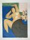 Berdal, Female Nude Lying On A Sofa. Original Signed Lithograph