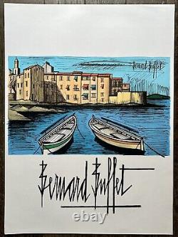 BUFFET Bernard Original Signed Lithograph Saint-Tropez Harbor Boats c. 1980