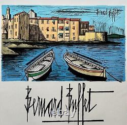 BUFFET Bernard Original Signed Lithograph Saint-Tropez Harbor Boats c. 1980