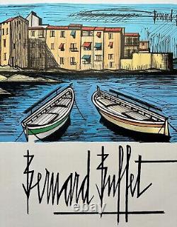 BUFFET Bernard Original Signed Lithograph Saint-Tropez Harbor Boats c. 1980