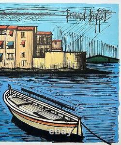 BUFFET Bernard Original Signed Lithograph Saint-Tropez Harbor Boats c. 1980