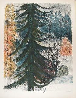 Bardone Guy Signed Lithograph Numbered Landscape Snow Mountain Firs