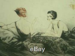 Beautiful 2 Lithograph Art Deco Elegant Flappers Smoking Signed Hardy Gout Icart