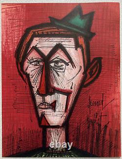 Bernard Buffet Original Signed Lithograph Clown on Red Background Mourlot 1967