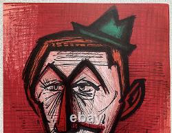 Bernard Buffet Original Signed Lithograph Clown on Red Background Mourlot 1967