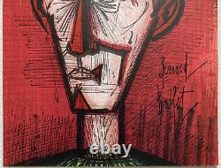 Bernard Buffet Original Signed Lithograph Clown on Red Background Mourlot 1967