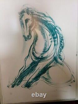 Bronze And The Lithography Of Bernard Jobin (born 1945)-cheval, Turquoise Patina