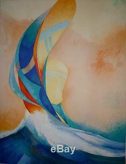Claude Gaveau Numbered Original Signed Lithograph Art Abstract Sailing Sport