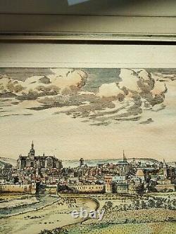 Engraving by Israël Silvestre Signed Profile of the City of Metz 1667 - With Frame