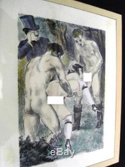 Eroticism In Undergrowth -lithographie Watercolor Berthomme 1930 St-andre -ero 17