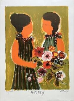 Frédéric Menguy - Two friends with a bouquet - original lithograph signed & numbered