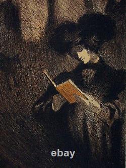 Georges DE FEURE Books, Reading, Original Lithograph, Signed 1898