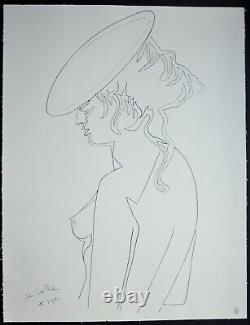 Great Lithography By Jean Cocteau Woman In Profile Hat