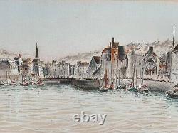 HAMBOURG André Original Lithograph Dedicated Normandy Honfleur Boats 20th Century