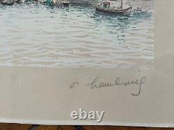 HAMBOURG André Original Lithograph Dedicated Normandy Honfleur Boats 20th Century