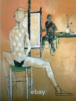 Jansem Jean -rare Original Lithography Signee 1960 -the Painter And His Model