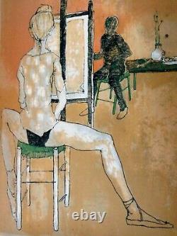 Jansem Jean -rare Original Lithography Signee 1960 -the Painter And His Model