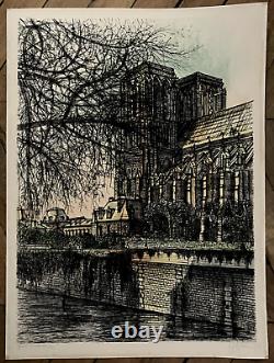 Jean Carzou original signed lithograph numbered 1971 trip Paris Notre-Dame