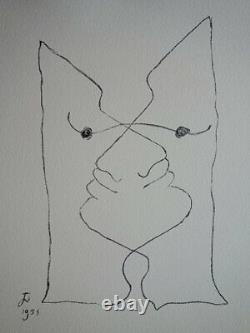 Jean Cocteau Le Baiser, Intertwined Faces Lithography Original Signed