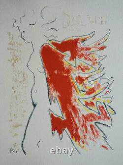 Jean Cocteau Woman In Fire Coat Lithography Original Signee