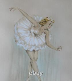 Large lithograph of a 1950s female dancer with gouache highlights