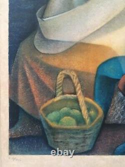 Louis Toffoli Woman And Young Garcon In Fruit Basket Lithography Signed