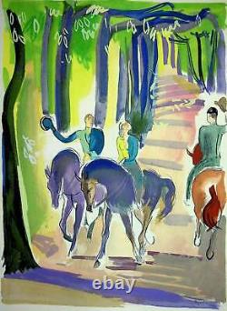 Milivoj UZELAC Horseback Riding, Horseback Ride, Signed Original Lithograph