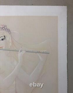 Old Lithograph Signed Mara Tran-long, Numbered, Flute Woman, 20th