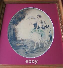 Old litho aquatint engraving under glass signed women and rabbits Art Deco