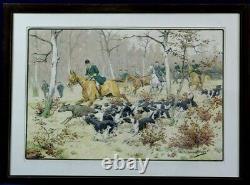 Original Lithograph 1914 Georges Louis Charles Busson Casse To Hounds