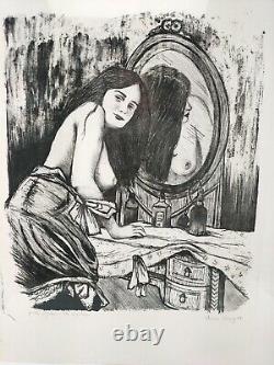 Original Lithograph Signed Marion Cheung, Embossed Woman In Mirror
