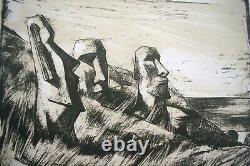 Original Lithography 1976 Georges Oudot Easter Island Moai