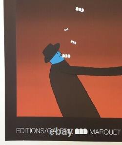 Original Lithography Jean-michel Folon Man Face Blue Pipe Marquet 1972