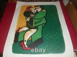 Original Lithography Signed Couple Dance Artist To Identify Ca 1970 91x60 CM