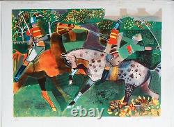 Original lithograph by Claude Grosperrin. The Polo Players. Equestrianism.