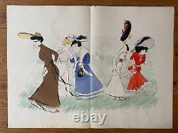 Original lithograph by SEM Caricature of 5 women at the Races Signed
