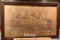 Original signed lithograph, antique engraving, 19th century, framed under glass