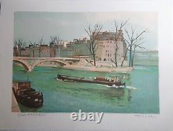 Paris The Seine By Roger Forissier Original Lithography On Vellum 20th