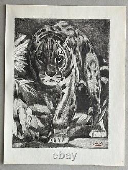 Paul Jouve Animal Engraving Lithograph ART DECO Panther Tiger