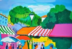 Picot Jean-claude Market In St Tropez Original Lithography Signed, 250ex