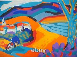 Pierre AMBROGIANI Village on the Hill Original Signed Lithograph