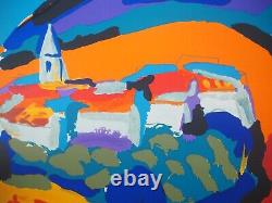 Pierre AMBROGIANI Village on the Hill Original Signed Lithograph