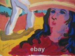 Pierre Ambrogiani The Woman With Straw Hat, Original Lithograph Signed